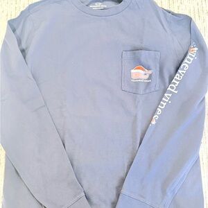 Vineyard Vines Navy Long Sleeve Pocket Tee with Whale Logo Christmas